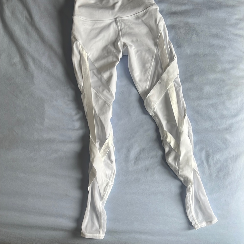 ALO White Mesh Panel Leggings
